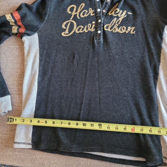 Harley Davidson Gray Thermal Long Sleeve Shirt Stars Stars Pearl Snap Womens XL - Picture 11 of 16